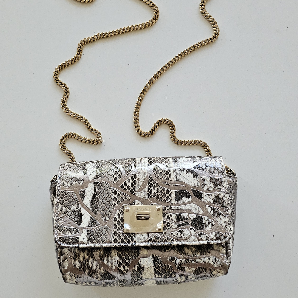 Jimmy Choo Python Snakeprint Leather Crossbody Go… - image 1